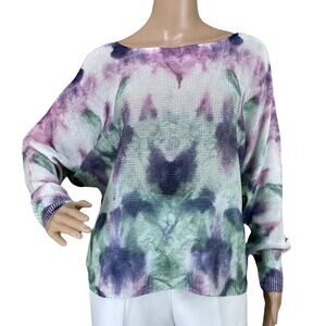 New Anna Melani Knitted Multicolored Tie Dye Boat Neck Dolman Sleeves Sweater S